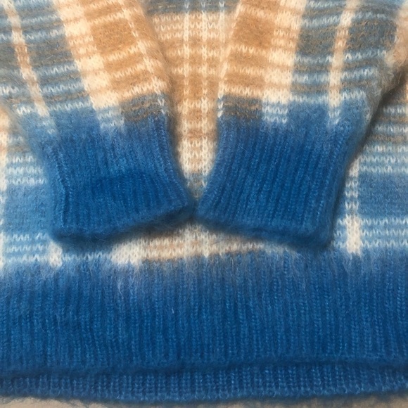 SANDRO Poesa Plaid Crew Neck Sweater in Ciel - Picture 5 of 12